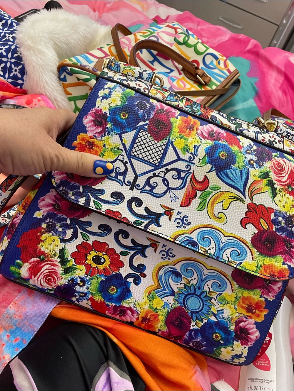 Source Unknown Floral Satchel - Multicolor Blue, Red, Yellow